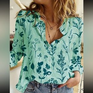 Boho Floral Print Button Down Up Shirt Top Blouse